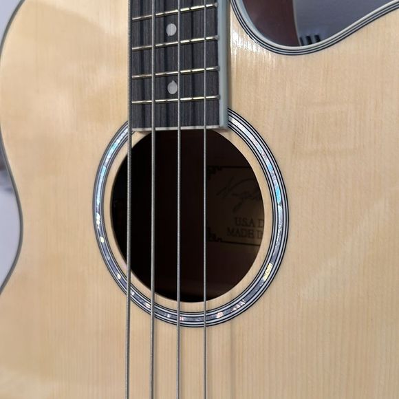 Acoustic/Electric Bass Guitar w/PreAmp, Mahogany, Spruce, Abalone Inlay - Picture 6 of 10